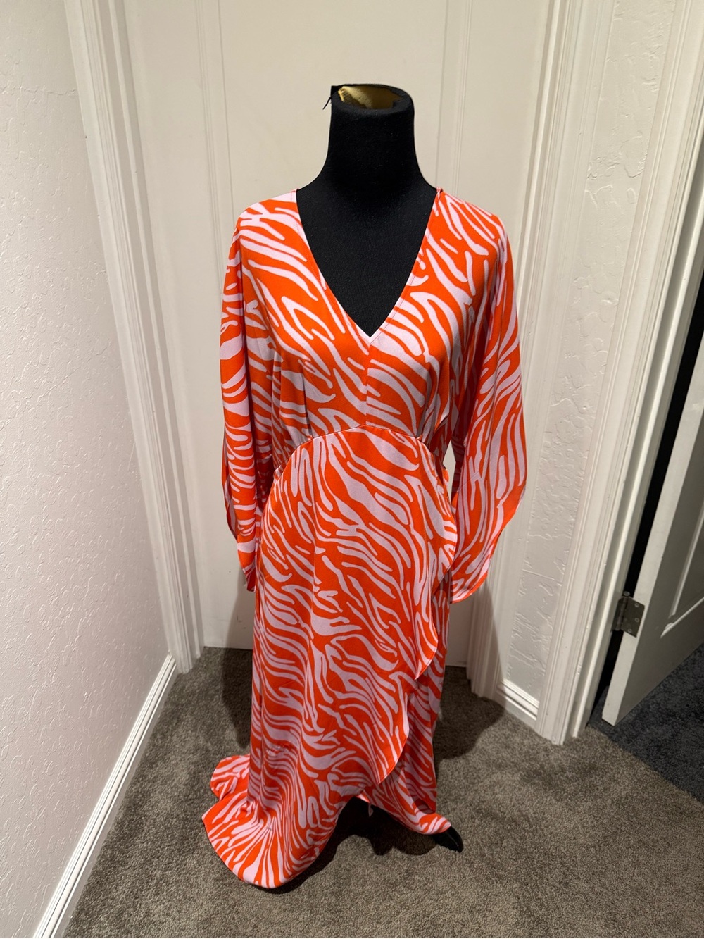 CAbi Orange and White Zebra-Pattern Maxi Dress